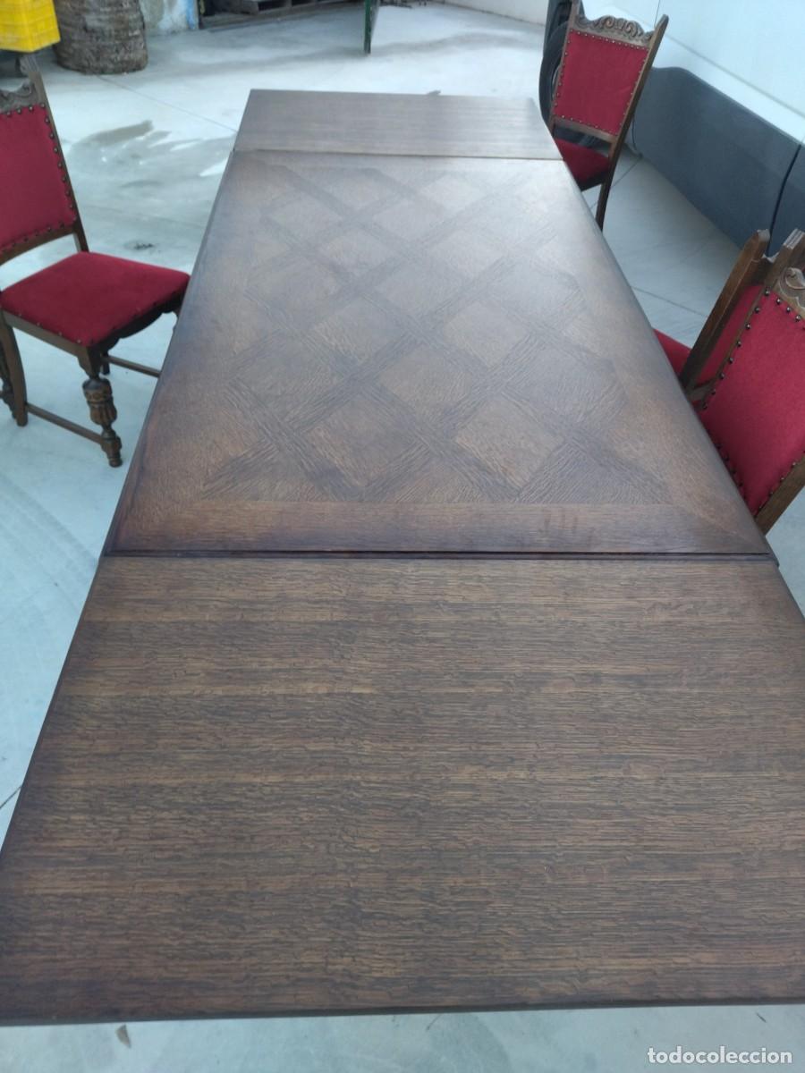 Antig&uuml;edades: Mesa de comedor rectangular extensible con 6 sillas, madera de roble tallada, estilo castellano. - Foto 25