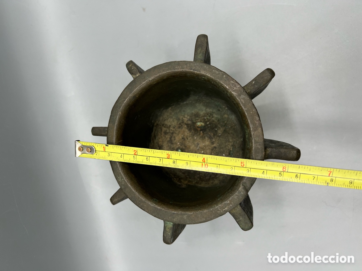 Antig&uuml;edades: ANTIGUO MORTERO GOTICO BRONCE COSTILLAS COLUMNAS - Foto 12