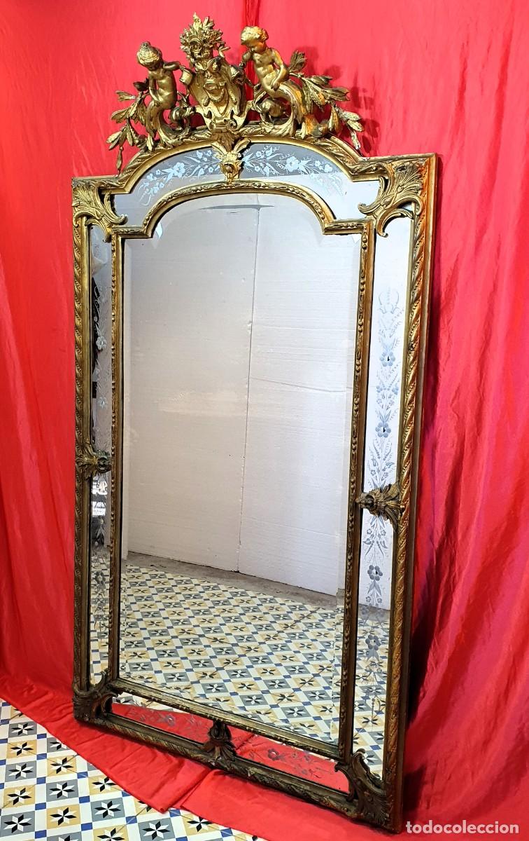 Antig&uuml;edades: Gran espejo cornucopia madera talla y pan de oro - Foto 2
