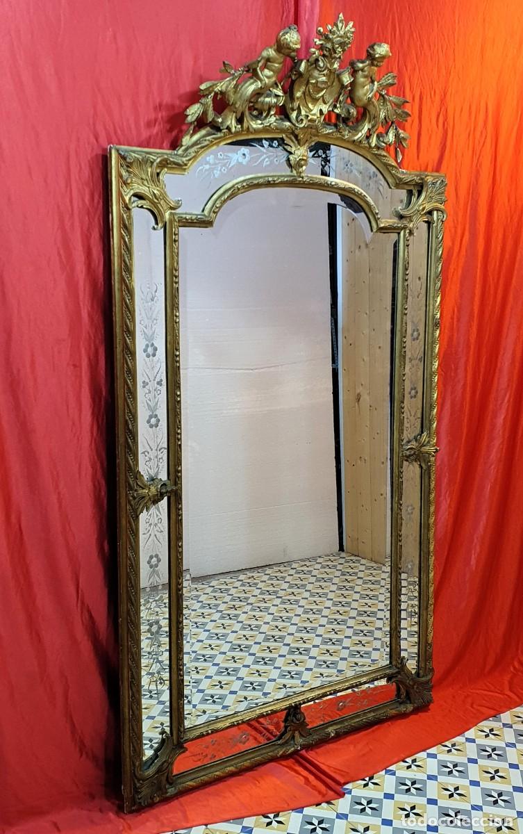 Antig&uuml;edades: Gran espejo cornucopia madera talla y pan de oro - Foto 4