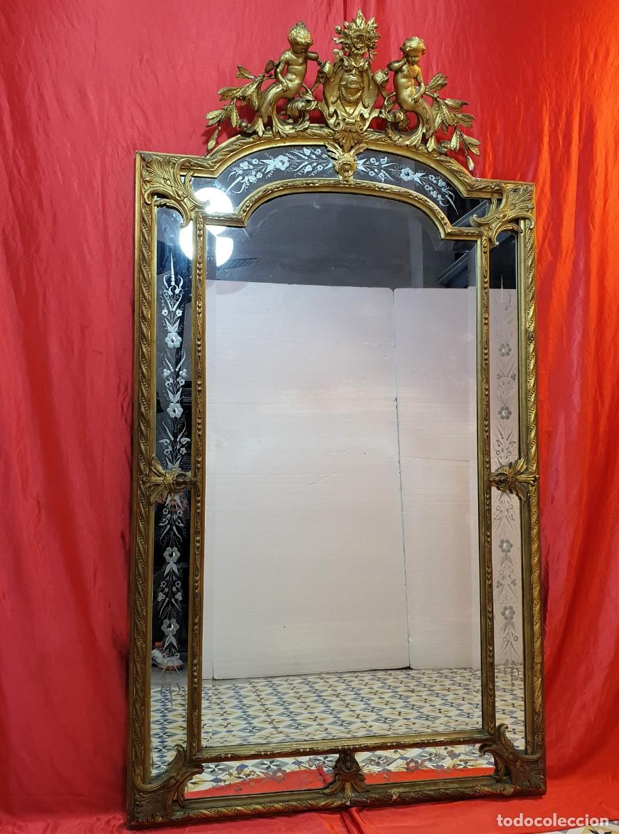 Antig&uuml;edades: Gran espejo cornucopia madera talla y pan de oro - Foto 5