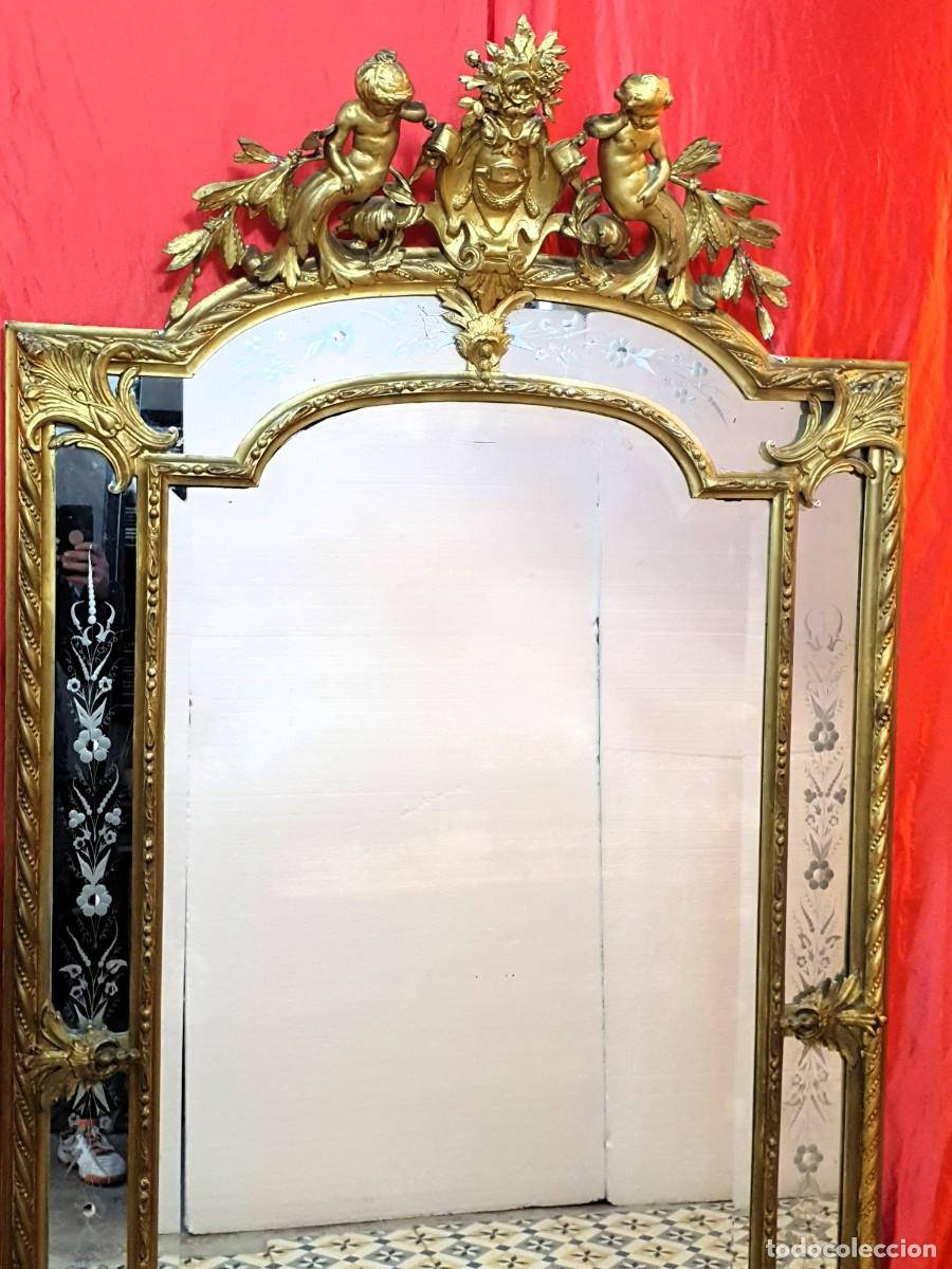 Antig&uuml;edades: Gran espejo cornucopia madera talla y pan de oro - Foto 7