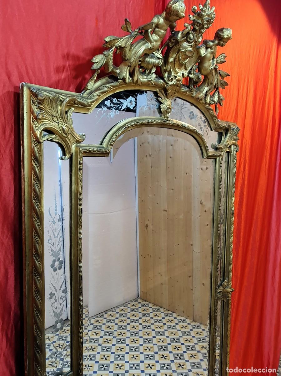 Antig&uuml;edades: Gran espejo cornucopia madera talla y pan de oro - Foto 9