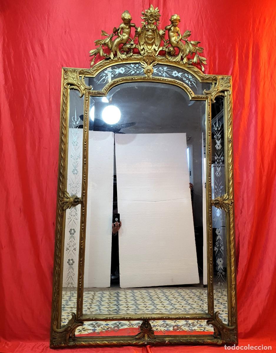 Antig&uuml;edades: Gran espejo cornucopia madera talla y pan de oro - Foto 1