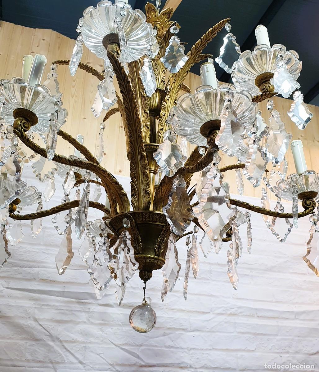 Antig&uuml;edades: Lampara antigua de bronce y cristal - Foto 7