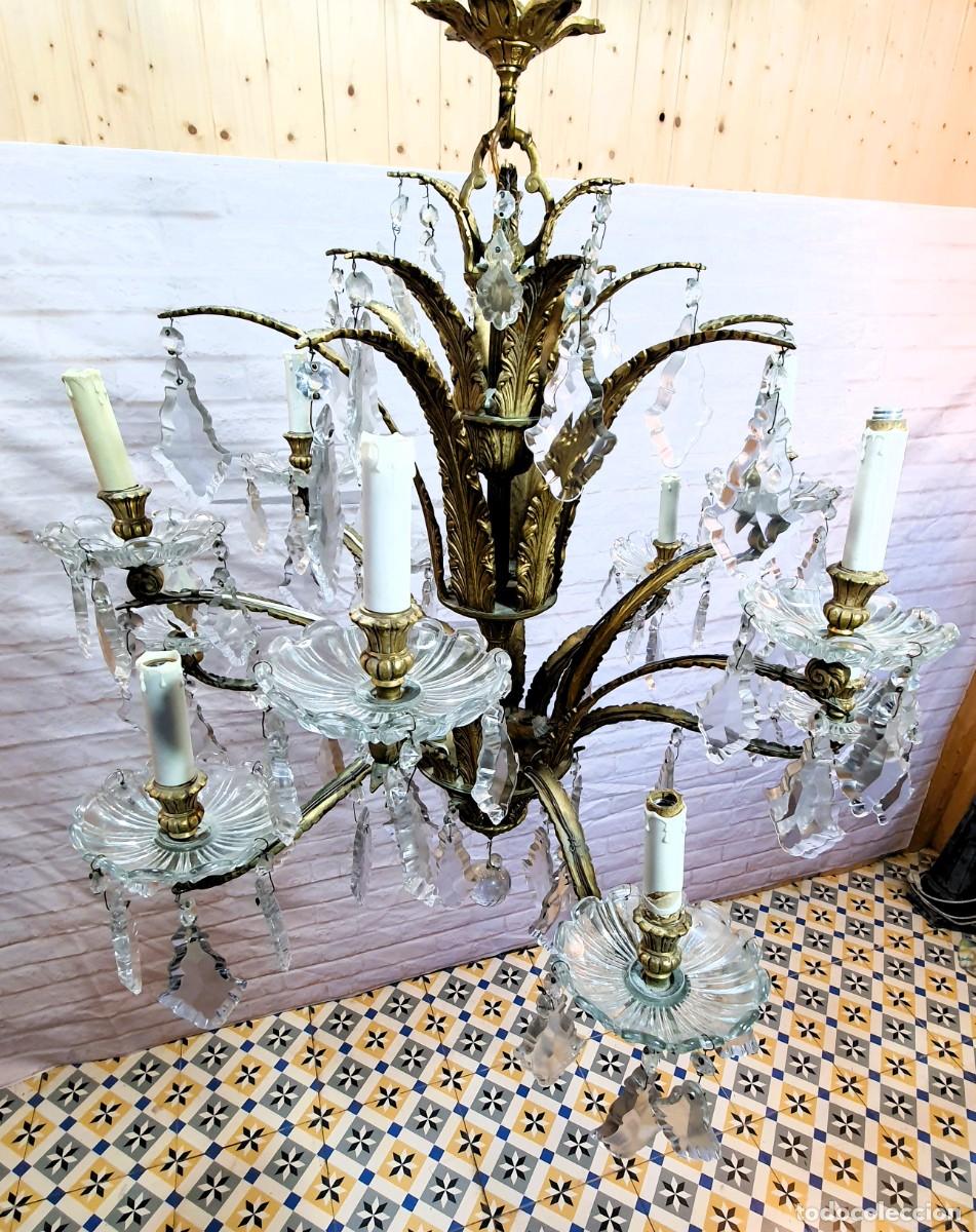 Antig&uuml;edades: Lampara antigua de bronce y cristal - Foto 8