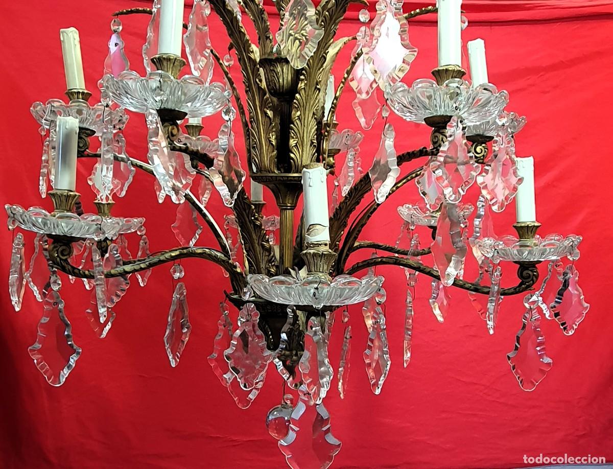 Antig&uuml;edades: Lampara antigua de bronce y cristal - Foto 9