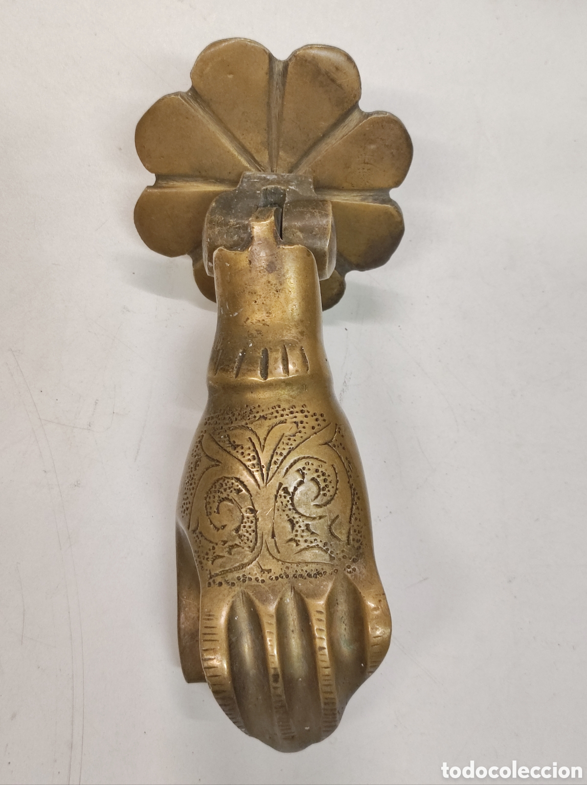 Antig&uuml;edades: Llamador Mano F&aacute;tima Bronce aldaba - Foto 5