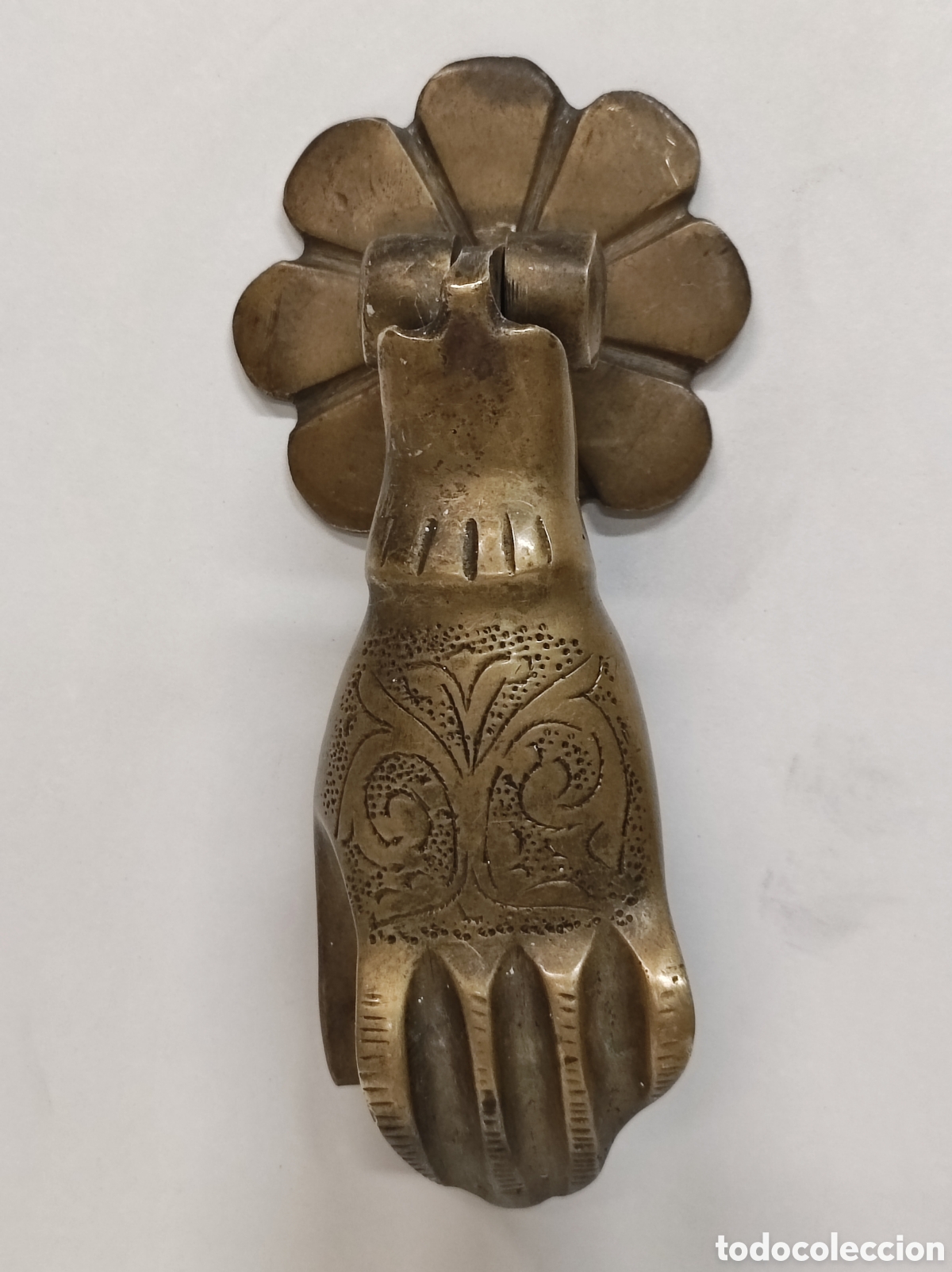 Antig&uuml;edades: Llamador Mano F&aacute;tima Bronce aldaba - Foto 3