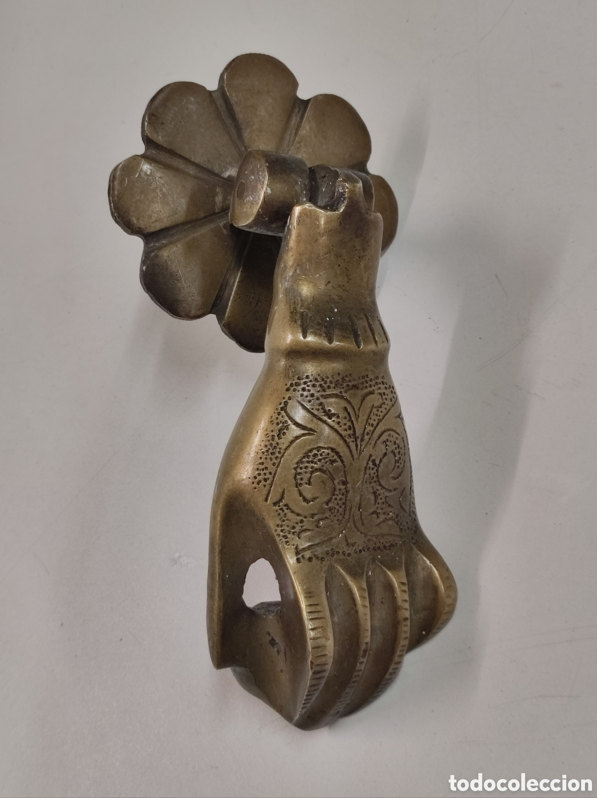 Antig&uuml;edades: Llamador Mano F&aacute;tima Bronce aldaba - Foto 2