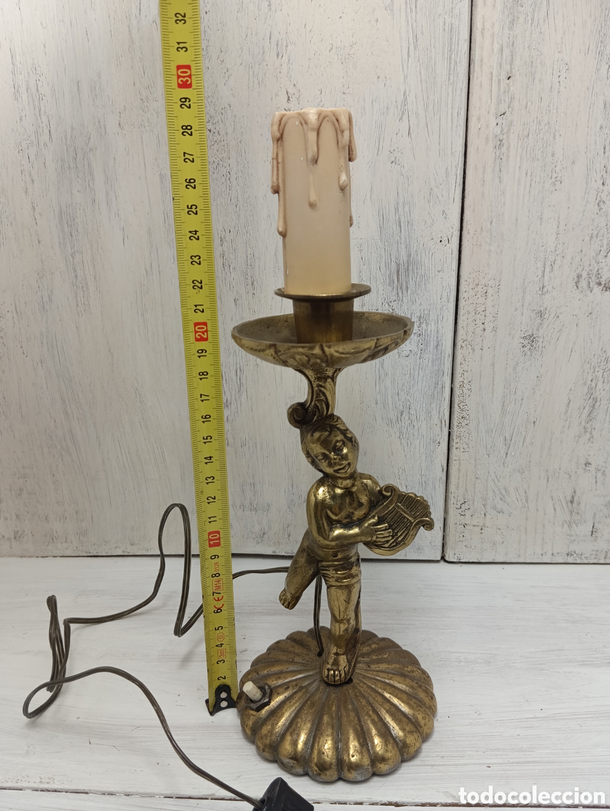 Antig&uuml;edades: Antigua L&aacute;mpara de Mesa Lat&oacute;n Querub&iacute;n. - Foto 3