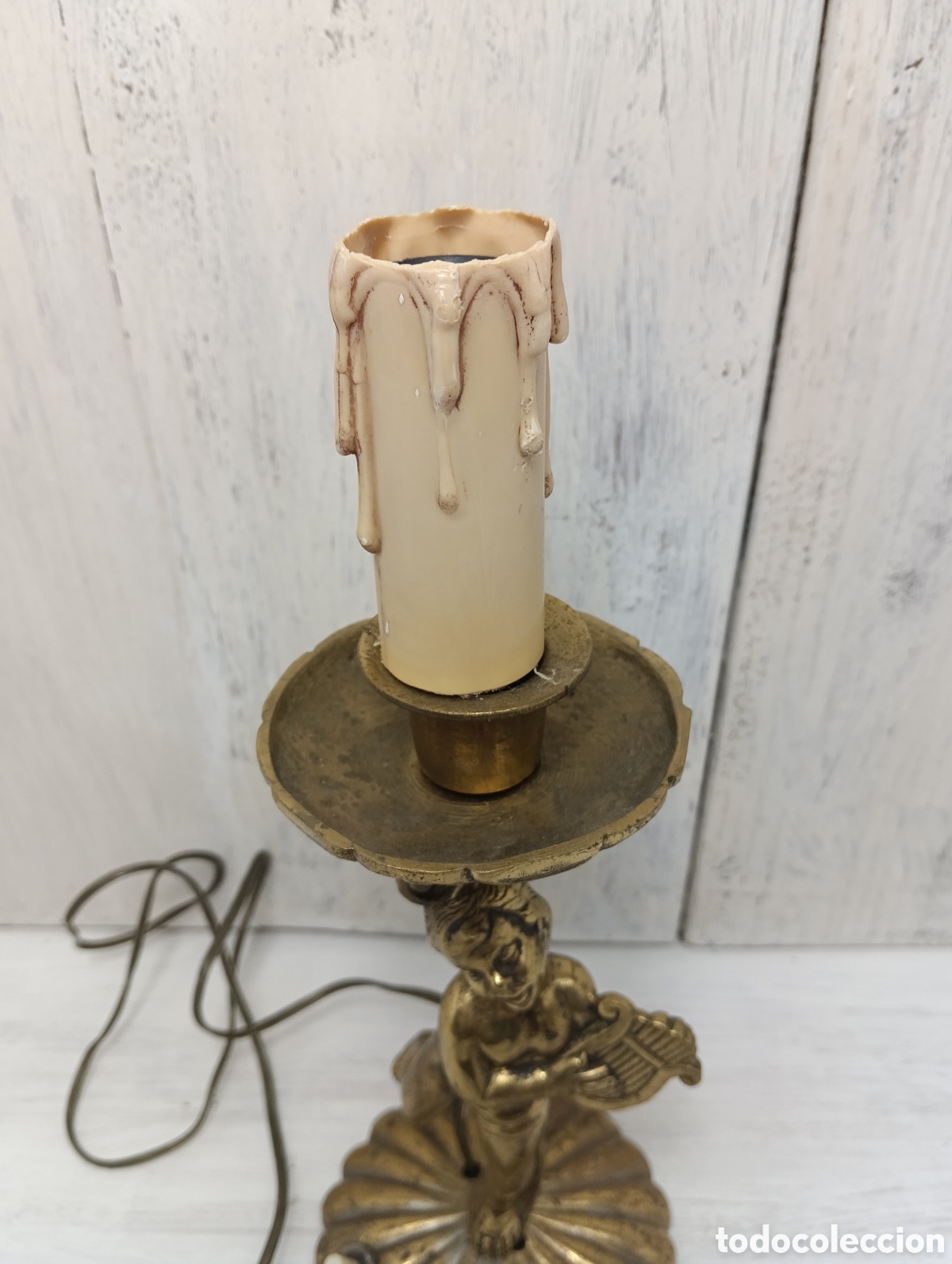 Antig&uuml;edades: Antigua L&aacute;mpara de Mesa Lat&oacute;n Querub&iacute;n. - Foto 4