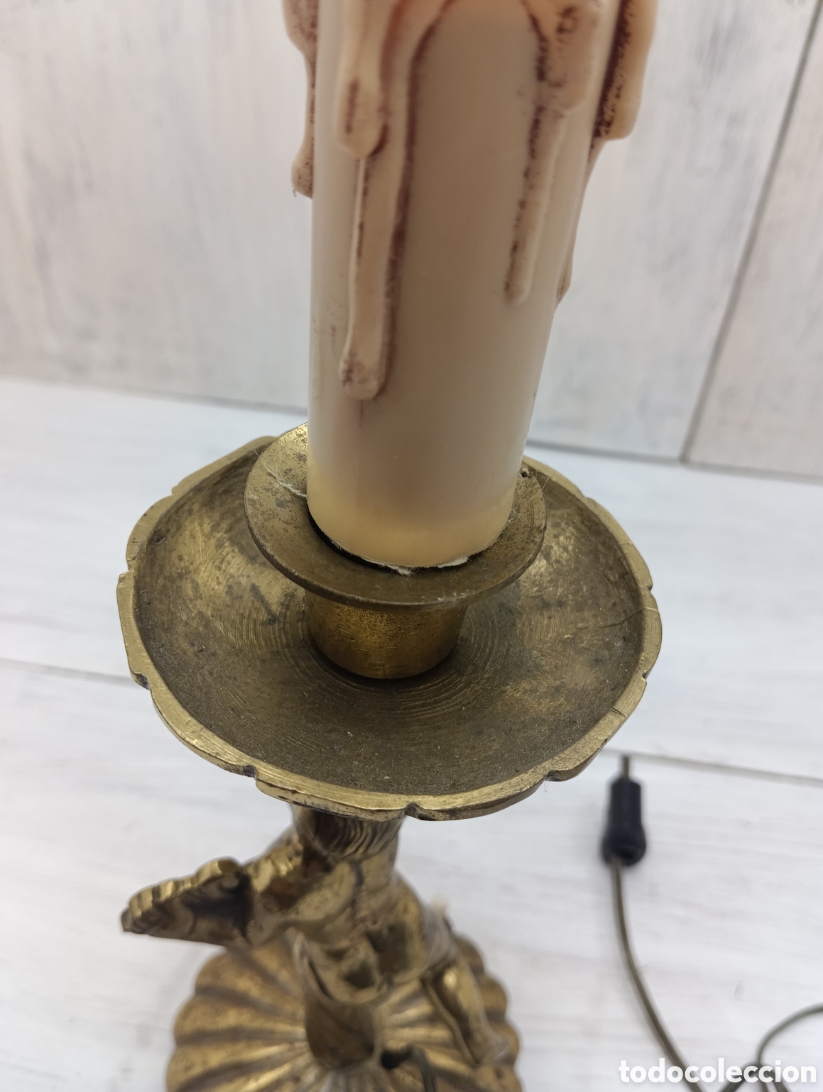 Antig&uuml;edades: Antigua L&aacute;mpara de Mesa Lat&oacute;n Querub&iacute;n. - Foto 8