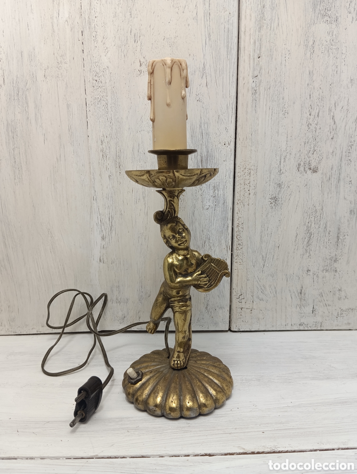 Antig&uuml;edades: Antigua L&aacute;mpara de Mesa Lat&oacute;n Querub&iacute;n. - Foto 12