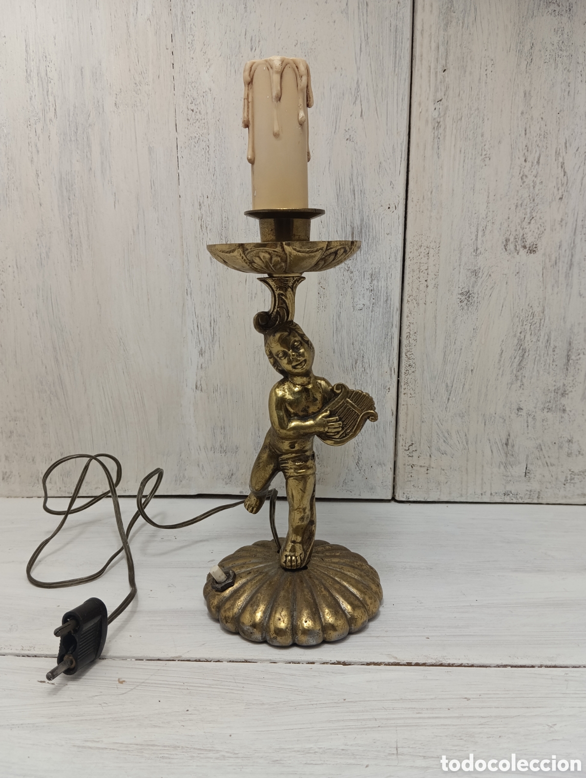 Antig&uuml;edades: Antigua L&aacute;mpara de Mesa Lat&oacute;n Querub&iacute;n. - Foto 13