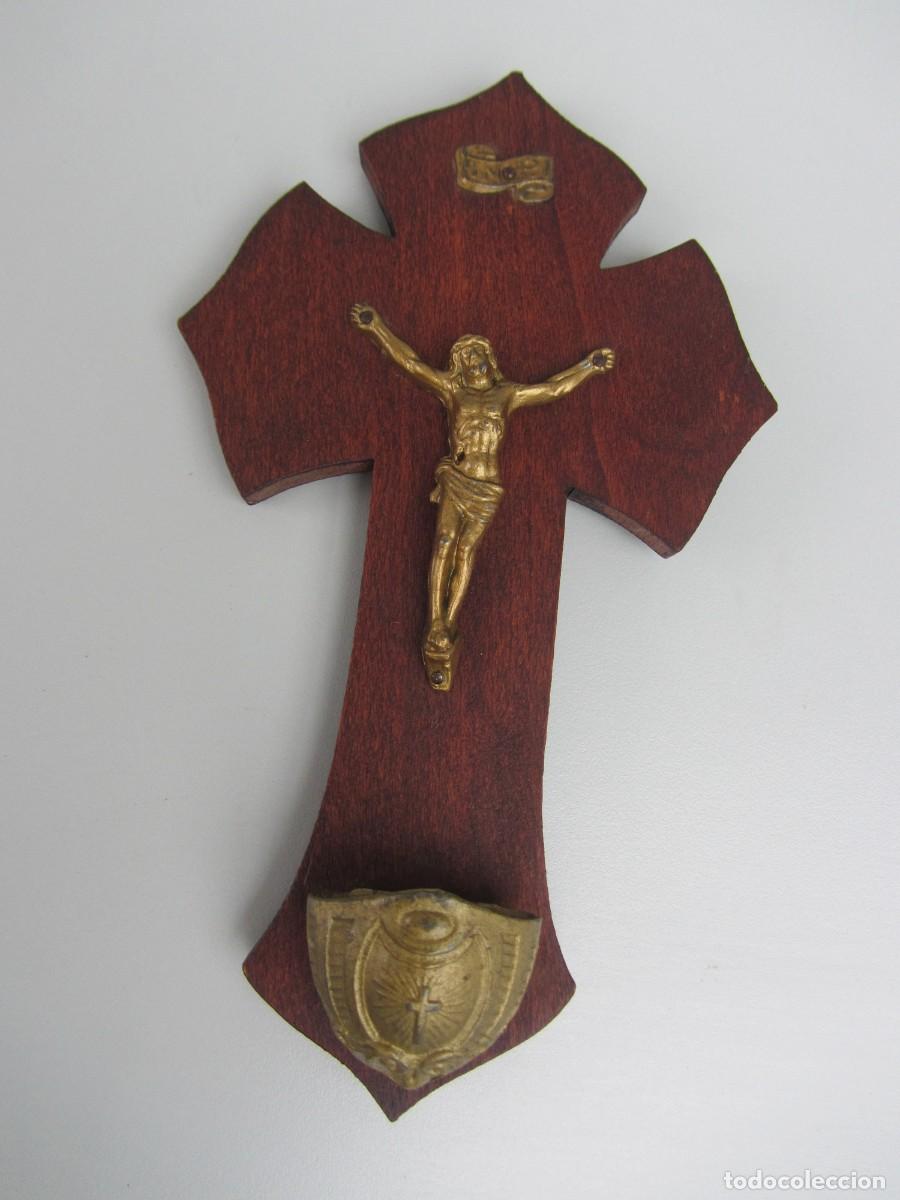 Antig&uuml;edades: Benditera madera y metal 18cm - Foto 9