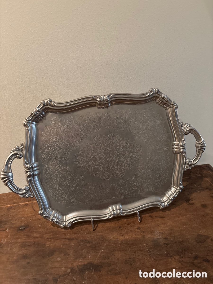 Antig&uuml;edades: Bandeja de metal plateado - Foto 2