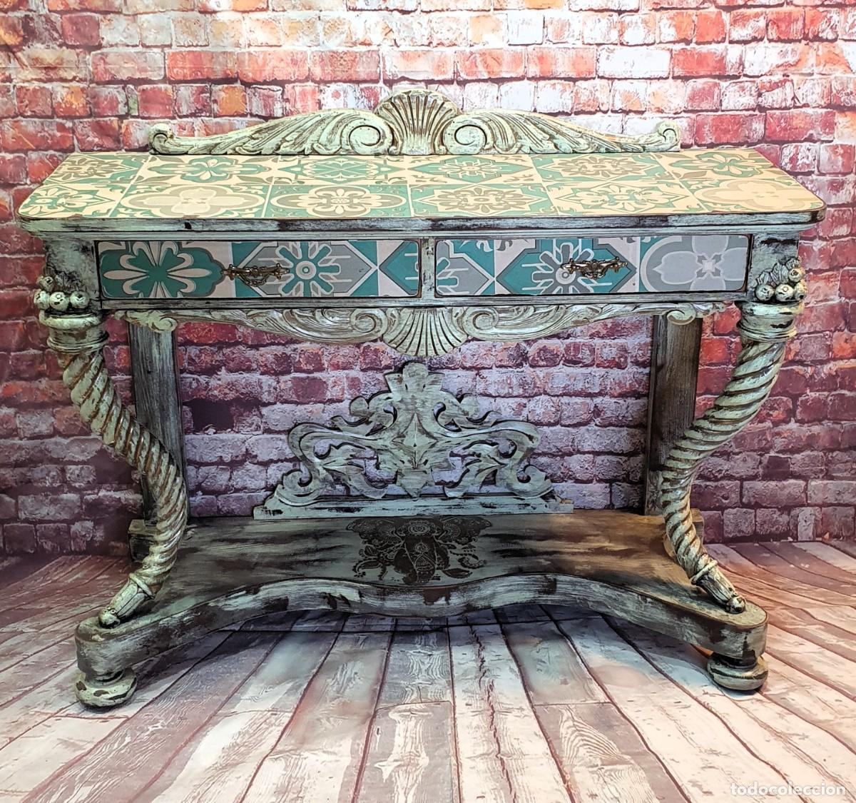 Antig&uuml;edades: Consola antigua decorada a mano - Foto 2