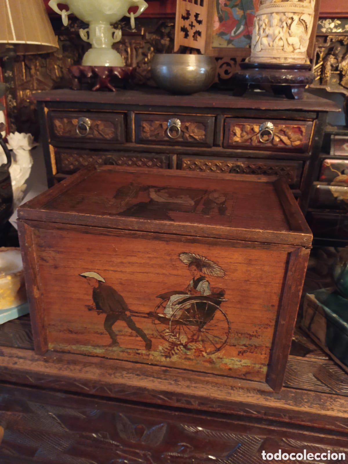 Antig&uuml;edades: Caja madera oriental - Foto 4