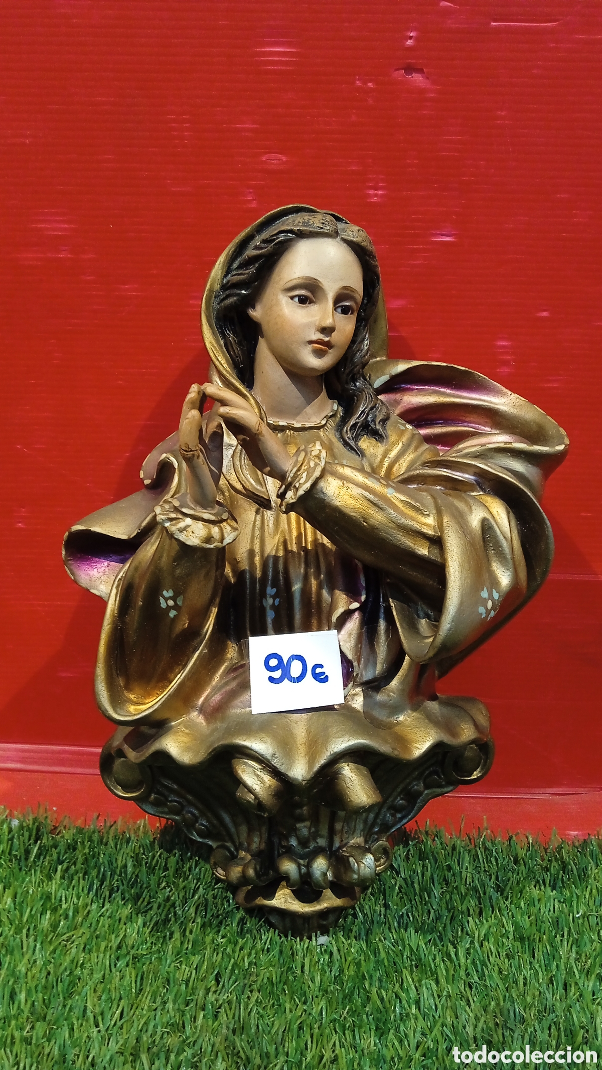 Antig&uuml;edades: TALLA DE MADERA DE LA VIRGEN. DORADA.POLICROMADA. - Foto 1