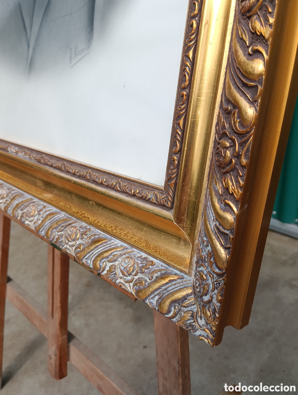 Antig&uuml;edades: Marco Dorado En Madera Con Cristal. - Foto 5