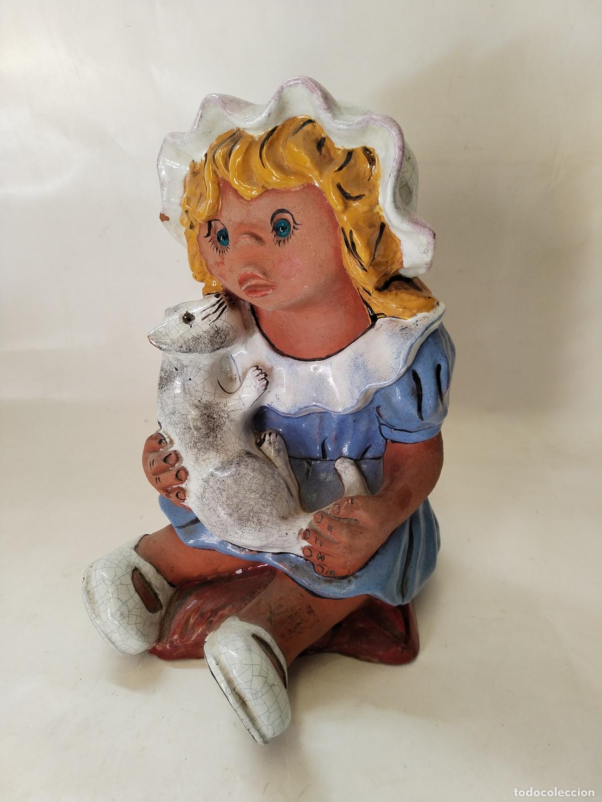 Antig&uuml;edades: ni&ntilde;a con gato en terracota - Foto 5