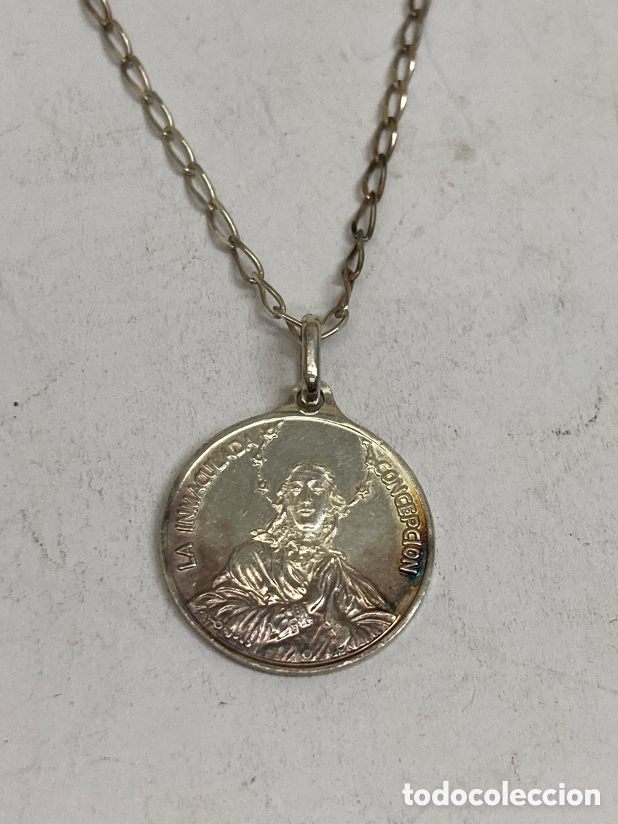 Antig&uuml;edades: Cadena y medalla de plata religiosa CC74 - Foto 2