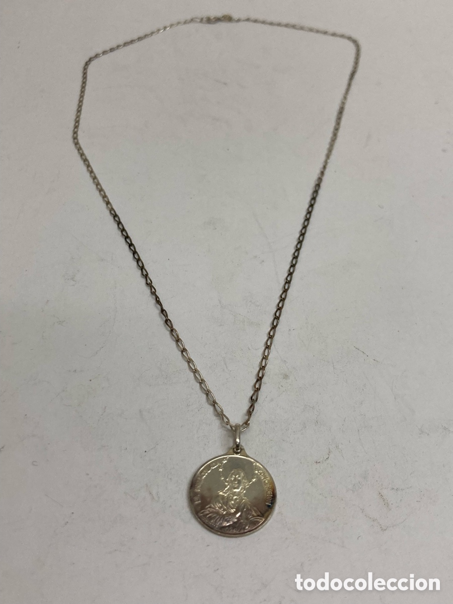 Antig&uuml;edades: Cadena y medalla de plata religiosa CC74 - Foto 1