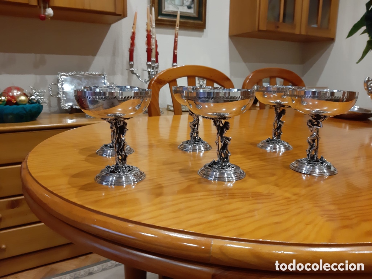 Antig&uuml;edades: 6 Copas de champan plata de ley - Foto 3