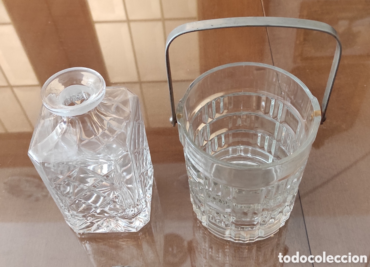 Antig&uuml;edades: Botella decantadora whisky de cristal y cubitera - Foto 5