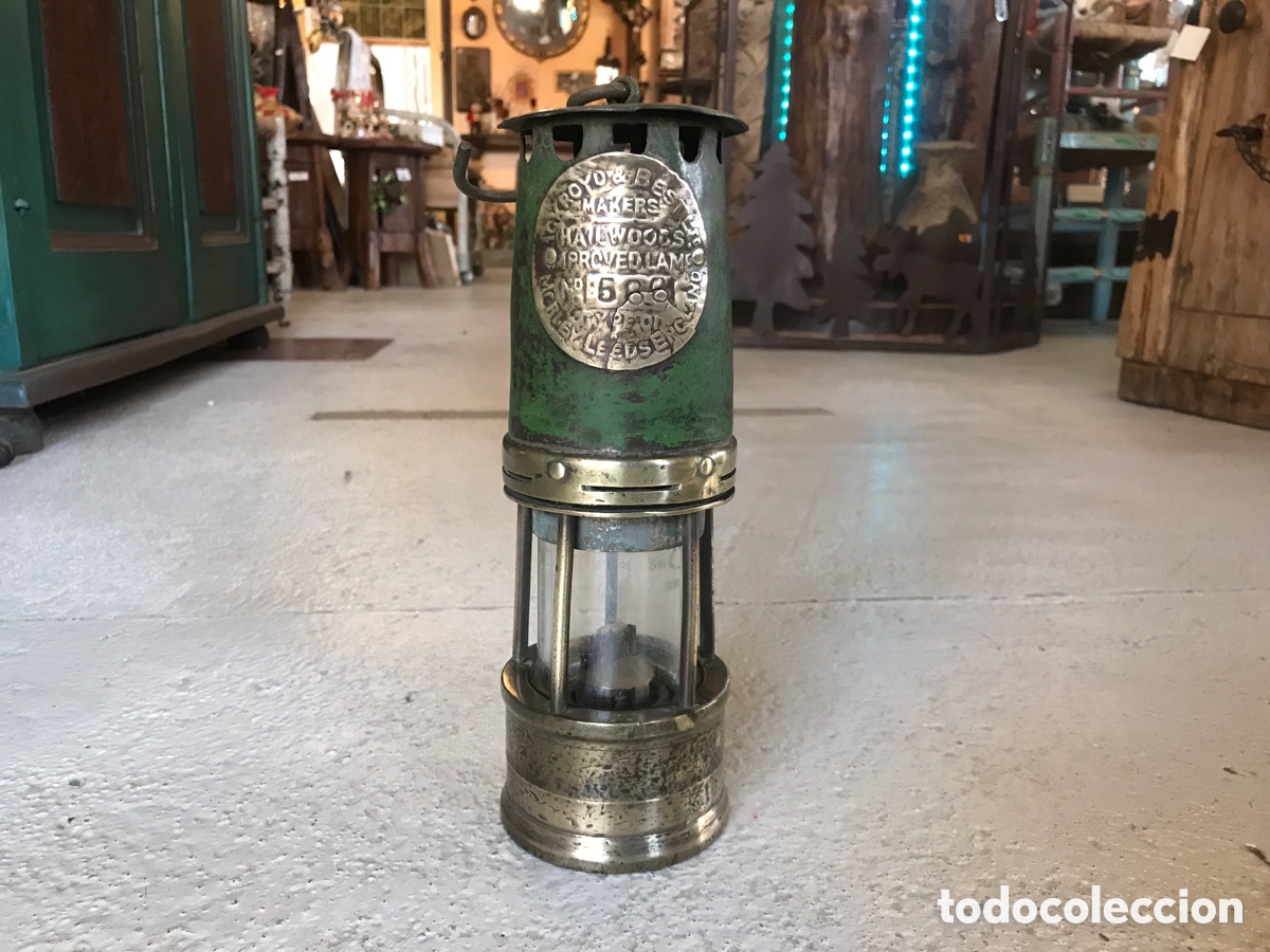 Antig&uuml;edades: Lampara antigua de mina, de hierro y bronce - Foto 2