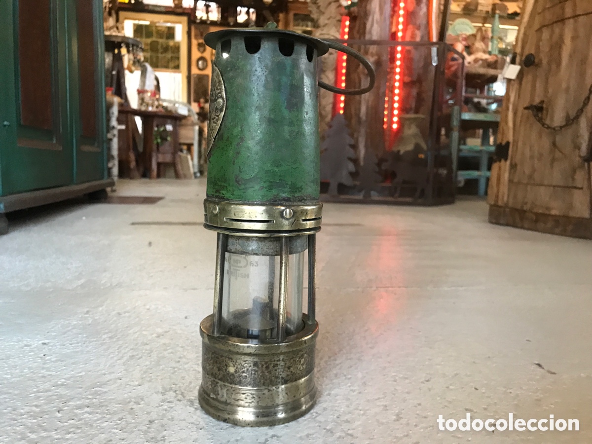 Antig&uuml;edades: Lampara antigua de mina, de hierro y bronce - Foto 5