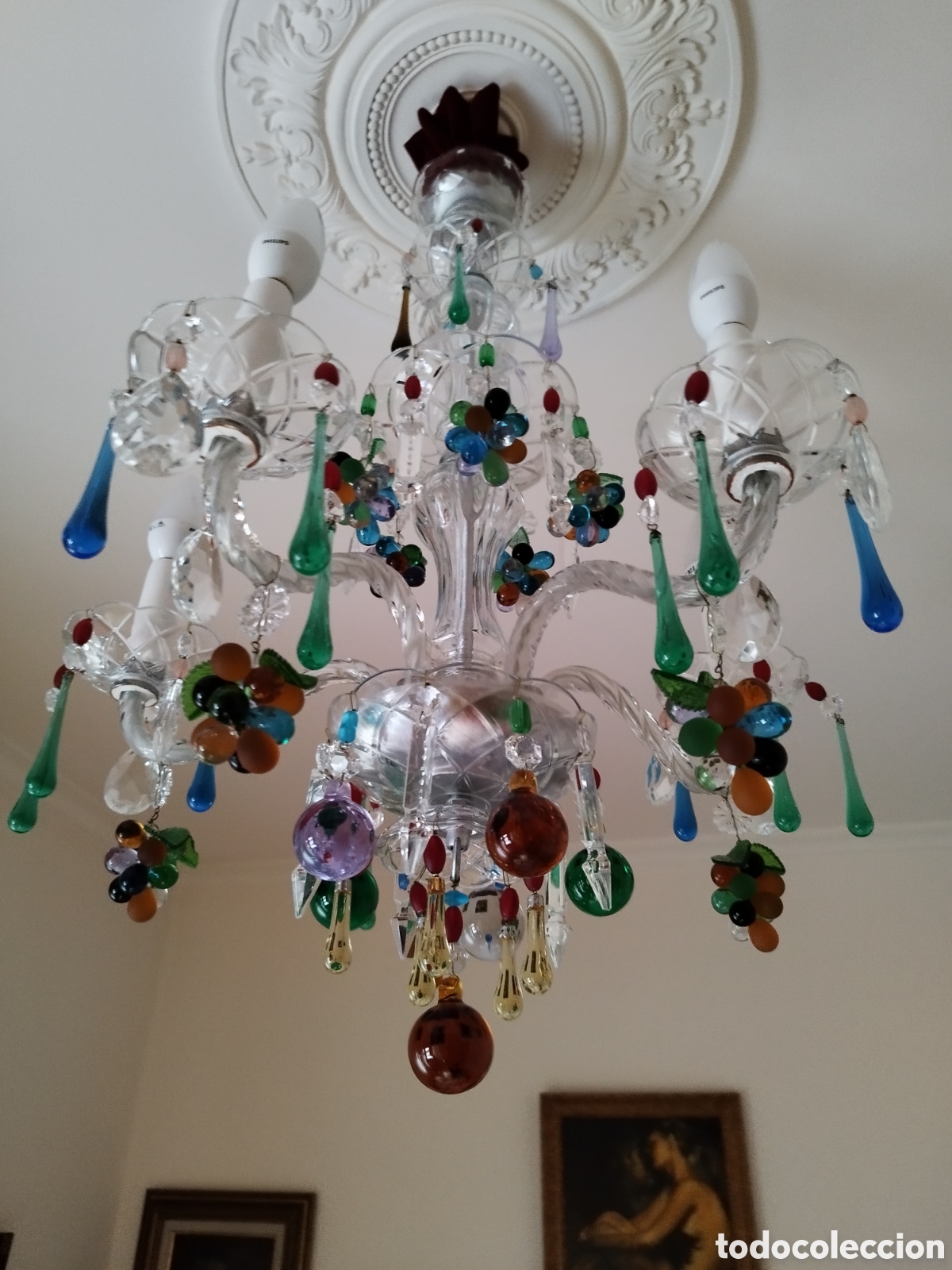 Antig&uuml;edades: L&aacute;mpara cristal colores - Foto 3