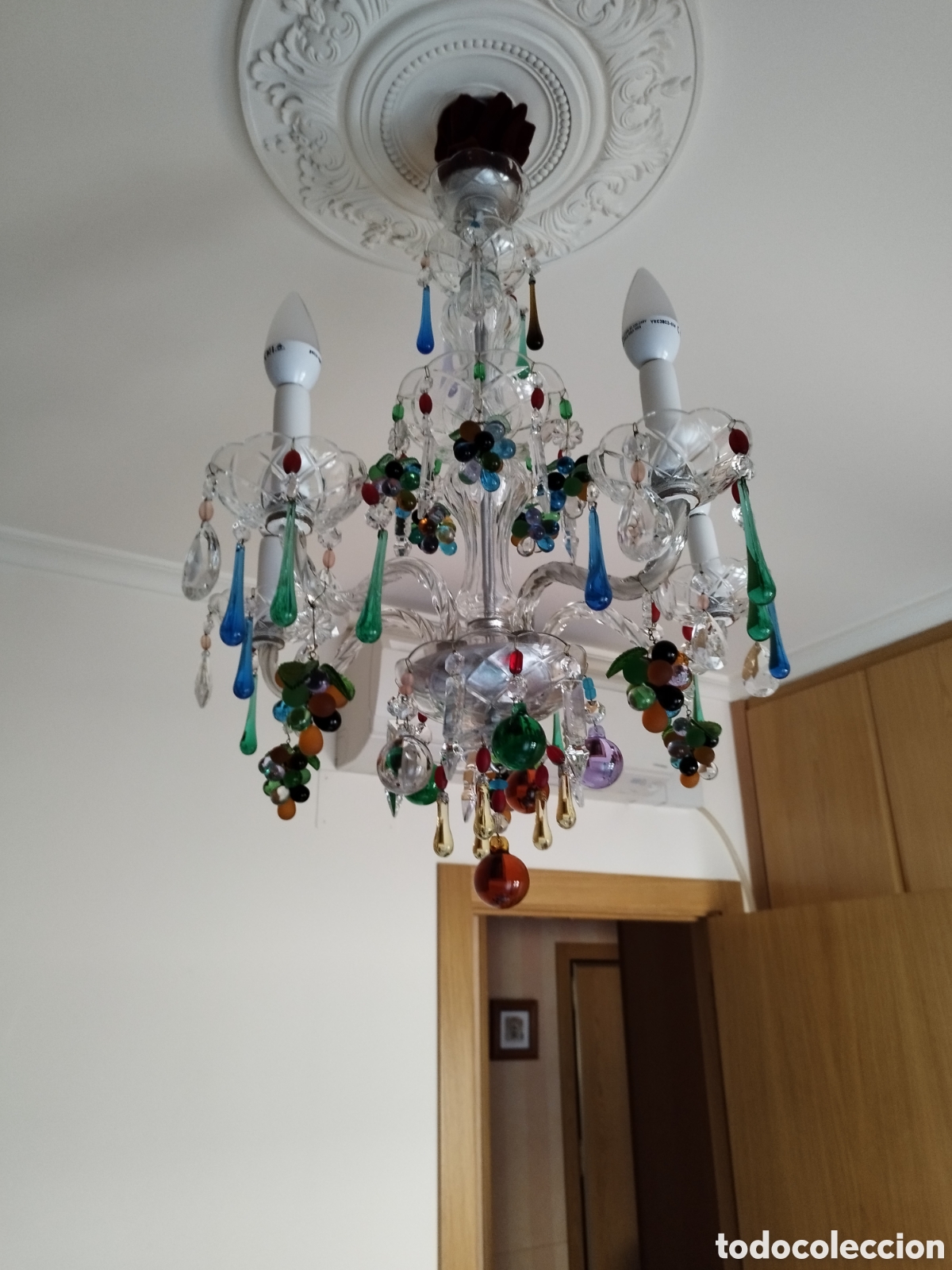 Antig&uuml;edades: L&aacute;mpara cristal colores - Foto 1