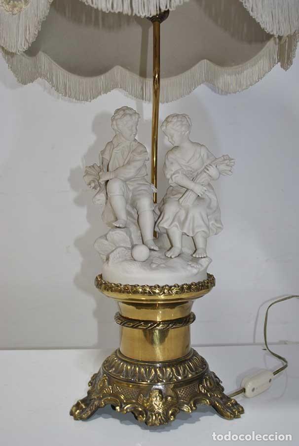 Antig&uuml;edades: L&Aacute;MPARA DE MESA PORCELANA BISCUIT - Foto 3