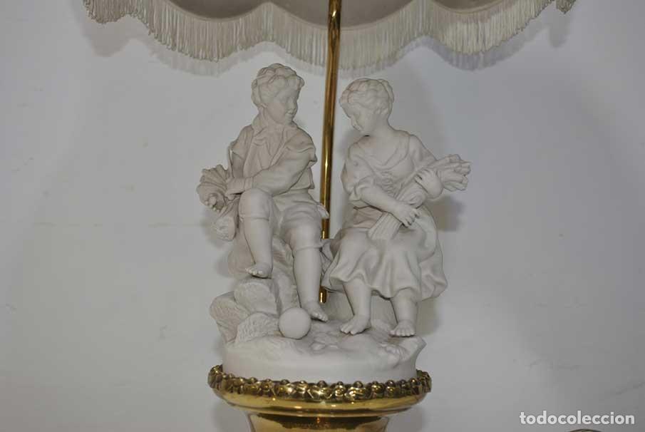 Antig&uuml;edades: L&Aacute;MPARA DE MESA PORCELANA BISCUIT - Foto 4