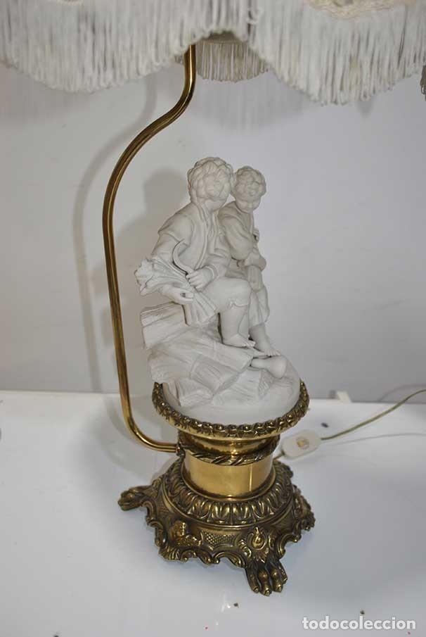 Antig&uuml;edades: L&Aacute;MPARA DE MESA PORCELANA BISCUIT - Foto 7