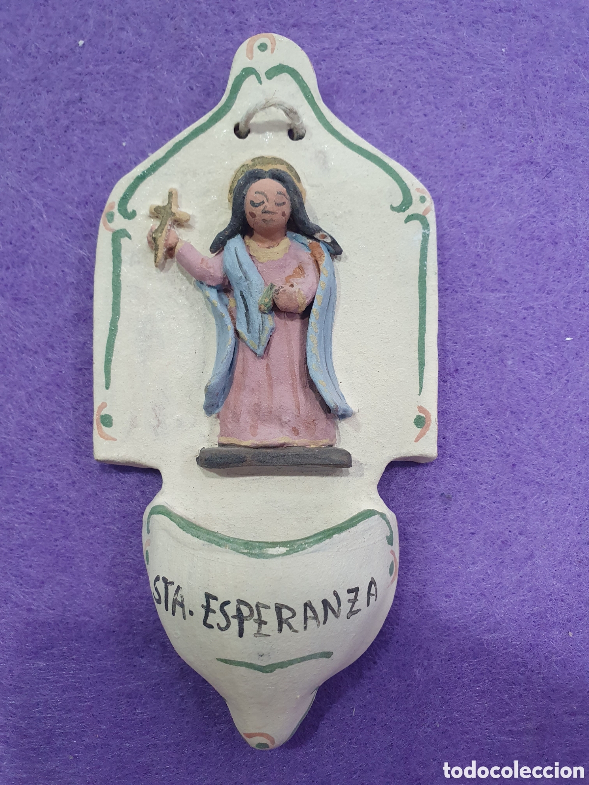 Antig&uuml;edades: Benditera de barro firmada. Sta Esperanza. (L90) - Foto 1