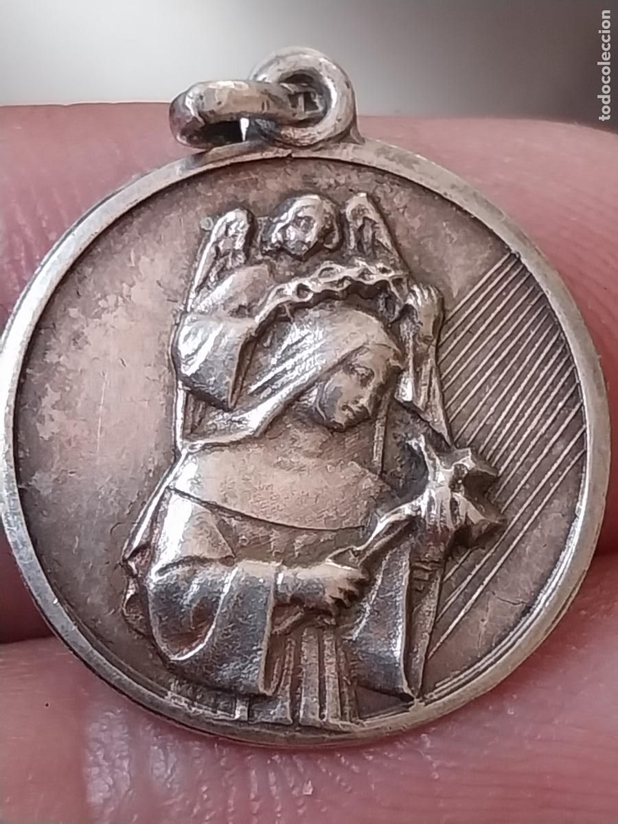 Antig&uuml;edades: ANGEL CORONA ESPINAS SANTA MEDALLA PRECIOSA PATINA 1,9CM CREO SANTA TERESA JESUS