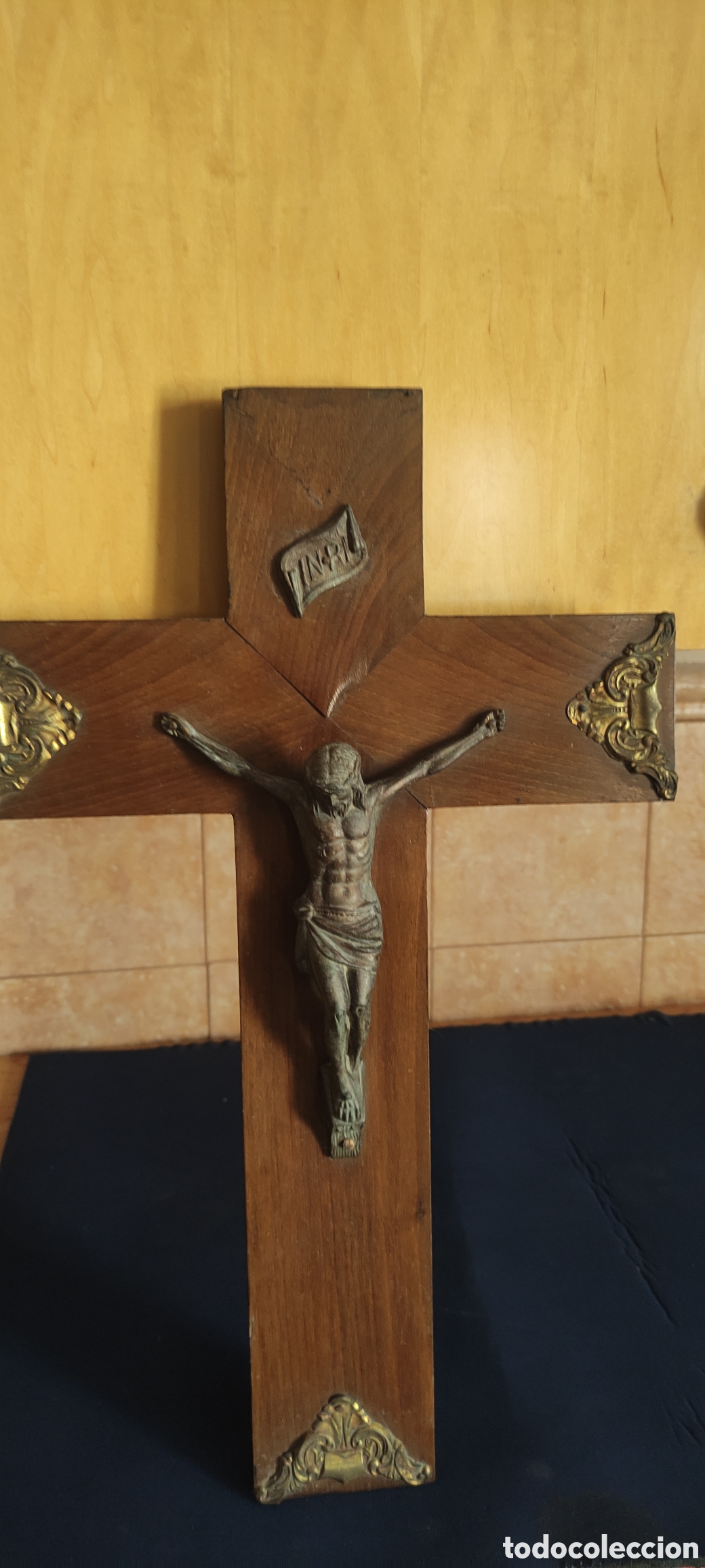 Antig&uuml;edades: Antiguo crucifijo madera y bronce - Foto 6