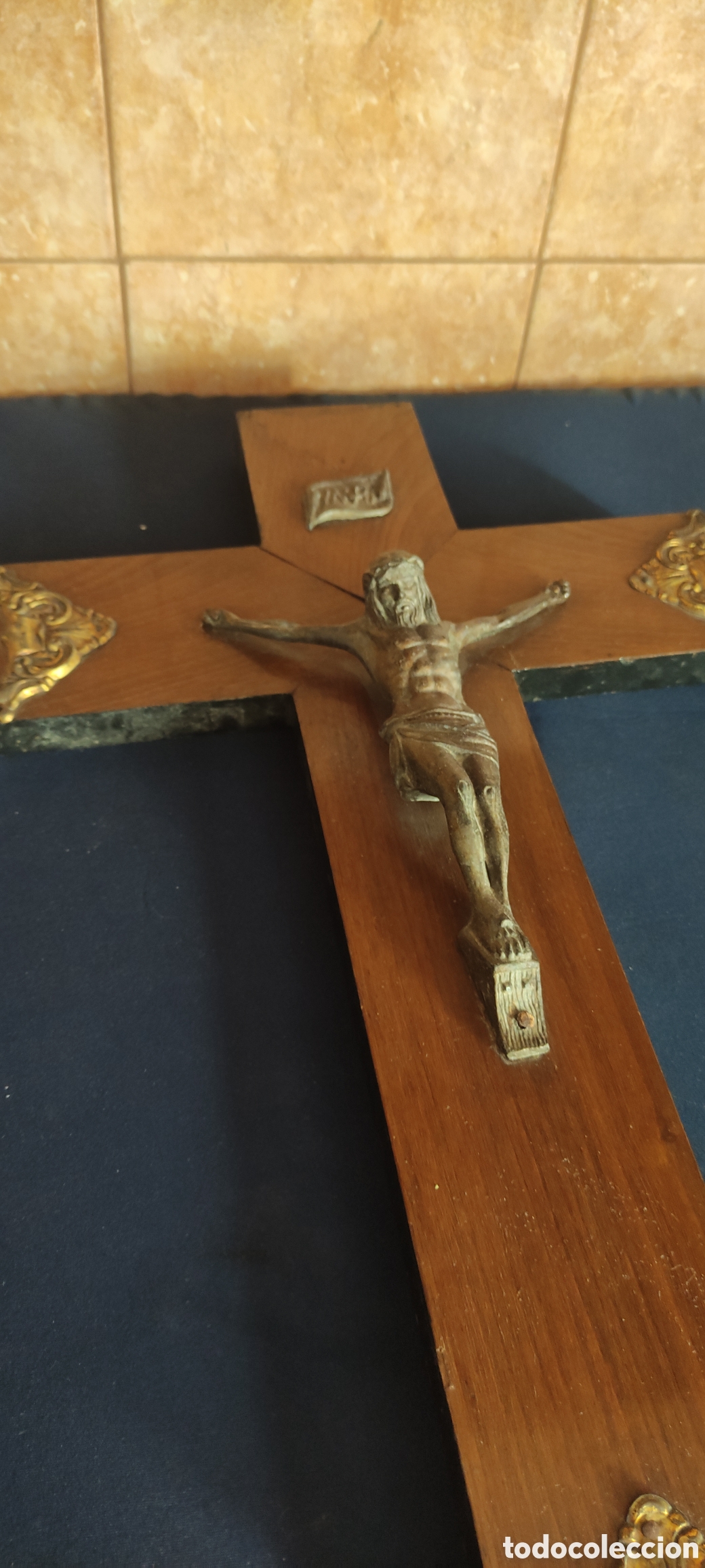Antig&uuml;edades: Antiguo crucifijo madera y bronce - Foto 9