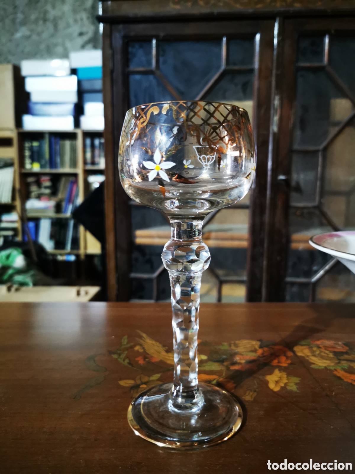 Antig&uuml;edades: Copa cristal tallado y dorado 20cm - Foto 5