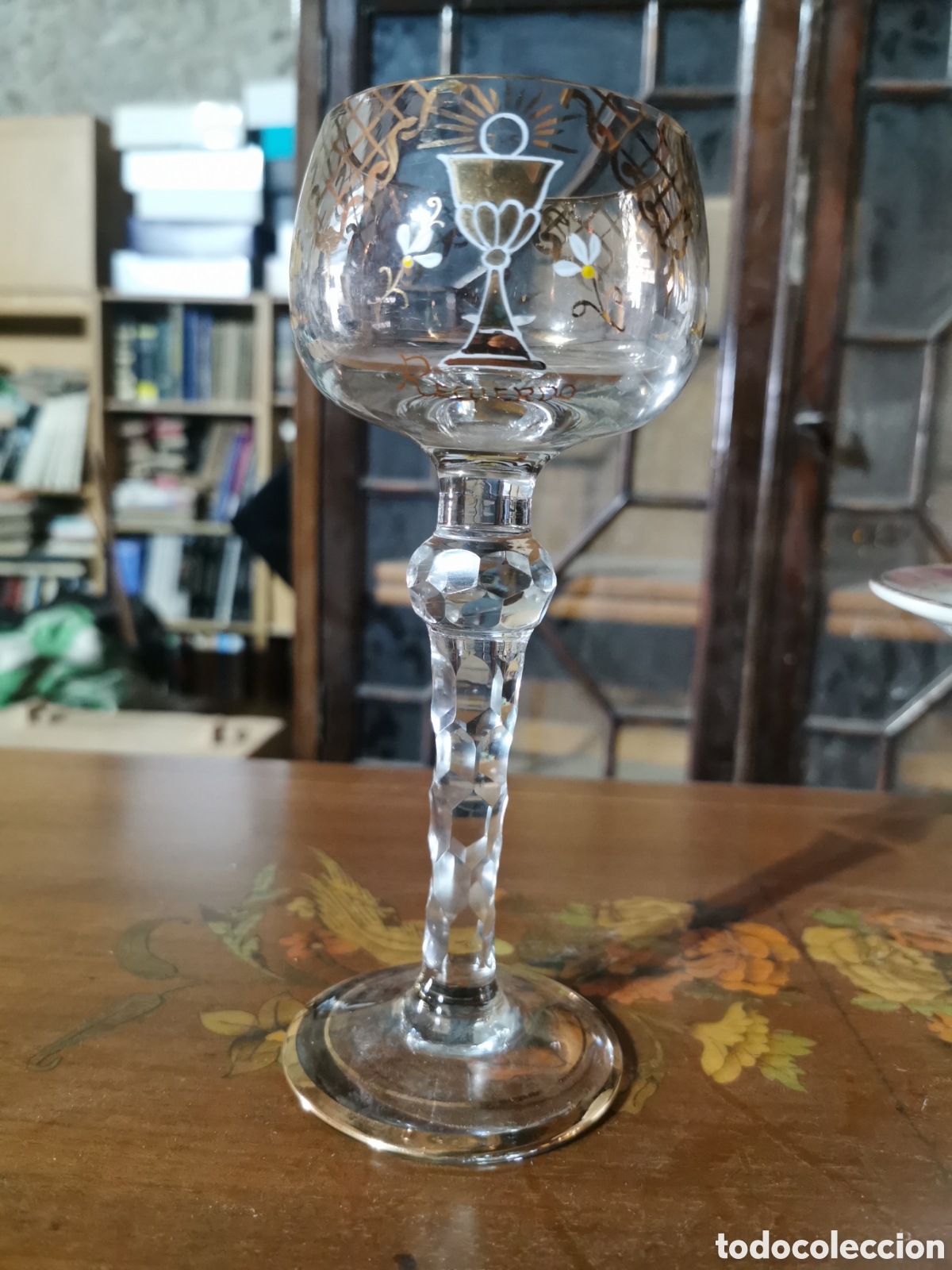 Antig&uuml;edades: Copa cristal tallado y dorado 20cm - Foto 6