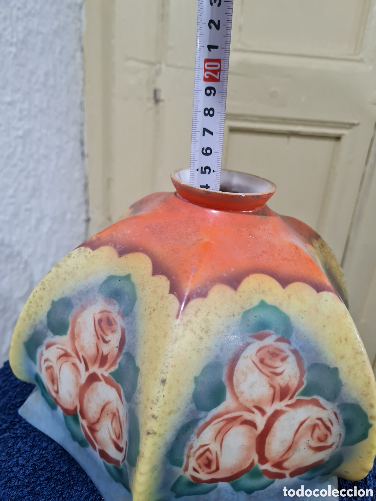 Antig&uuml;edades: Antigua tulipa de opalina pintada - Foto 6
