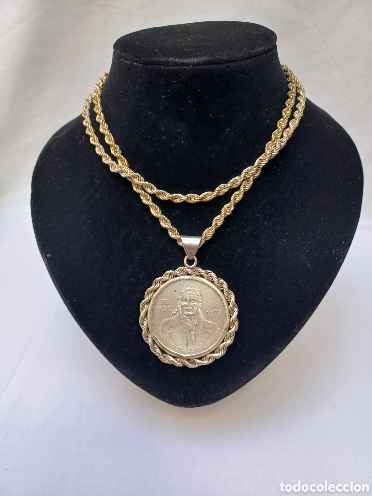 Antig&uuml;edades: Cadena con medalla de plata de M&eacute;xico. 88gr - Foto 7
