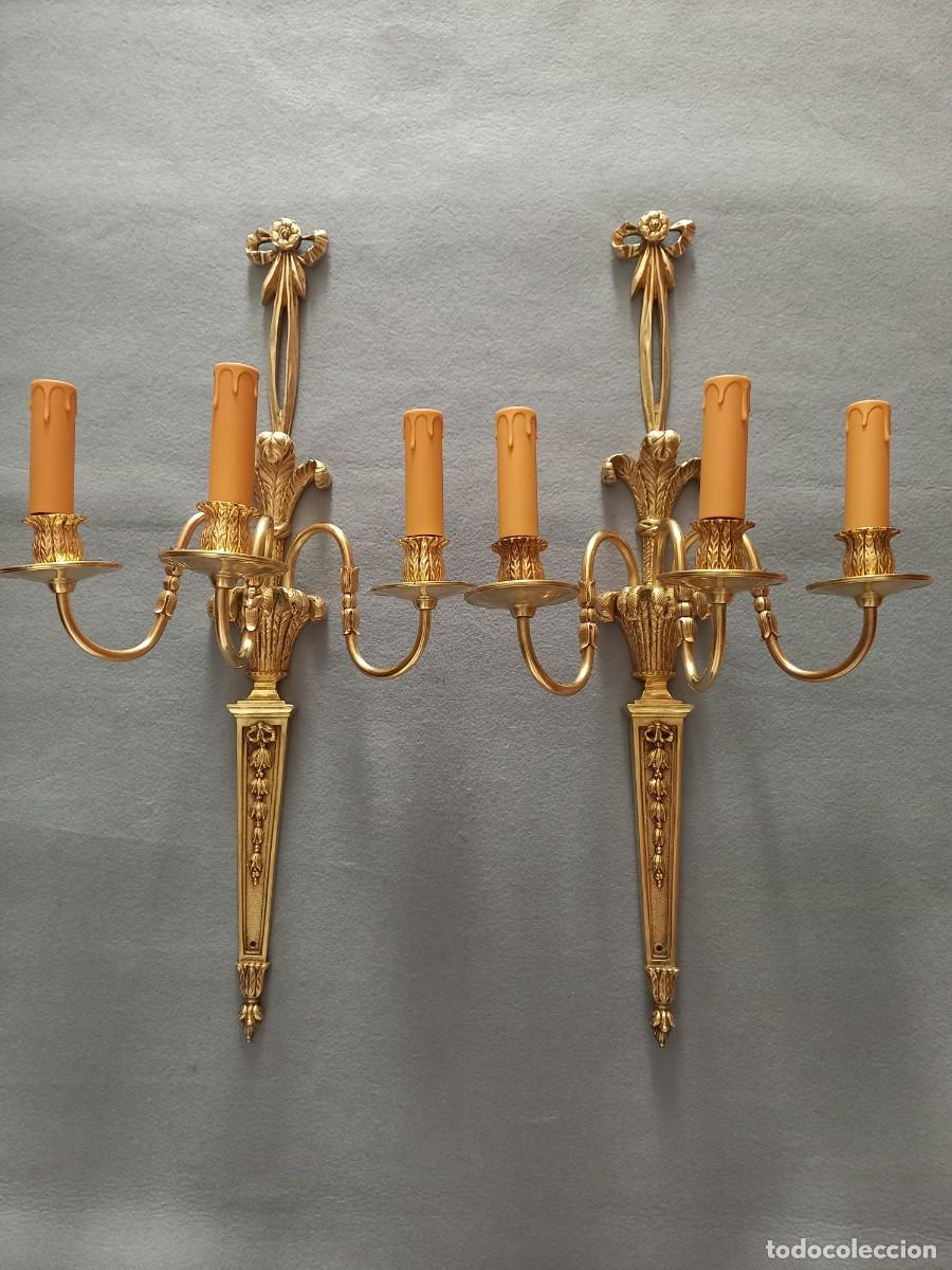 Antig&uuml;edades: PAREJA DE APLIQUES DE BRONCE - Foto 11