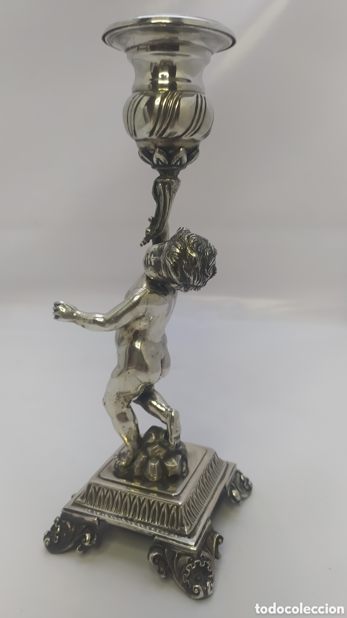 Antig&uuml;edades: Candelero plata querubin - Foto 1