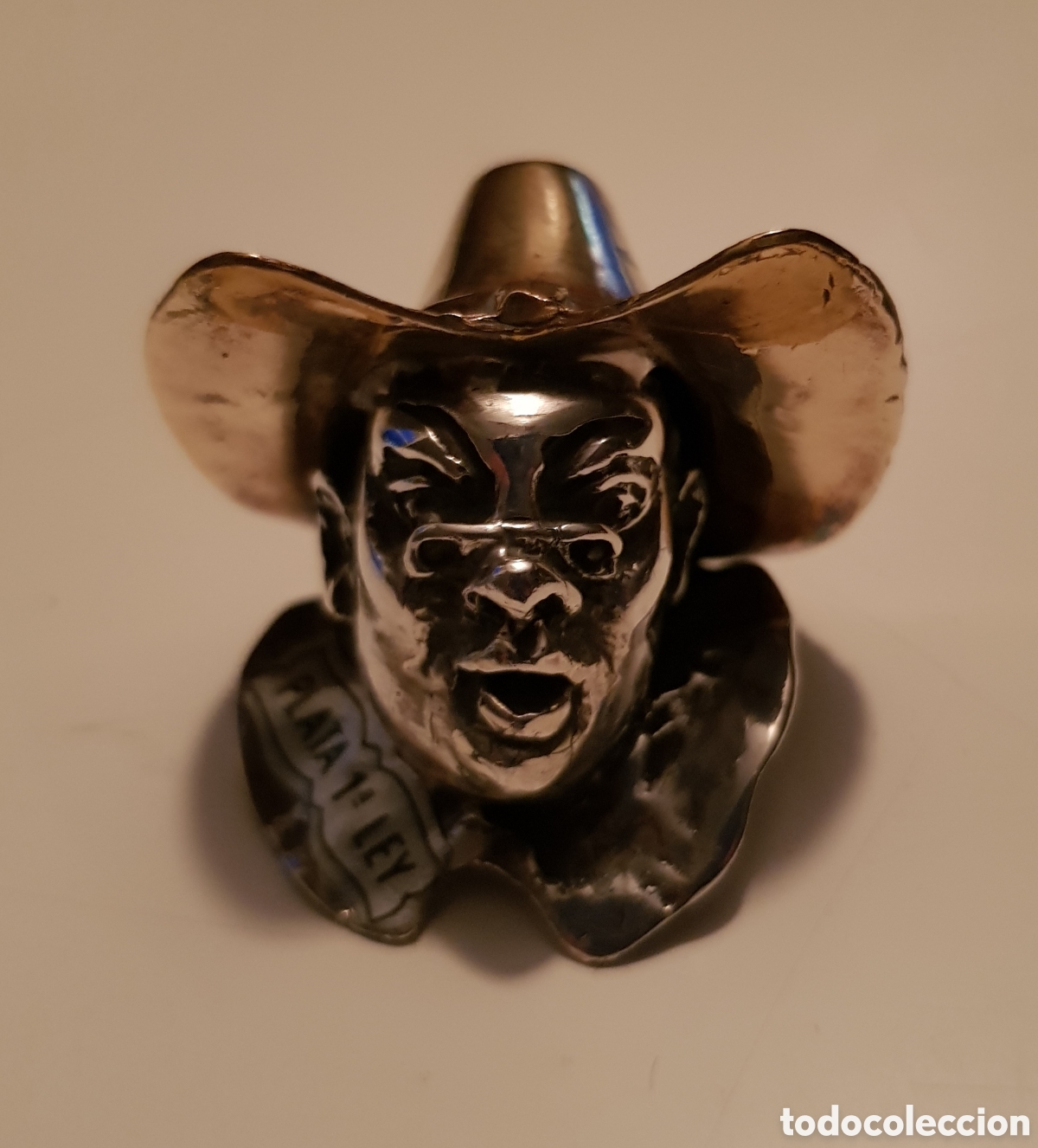 Antig&uuml;edades: Cabeza de payaso con sombrero y gafas, plata de 925/000 y bronce.
