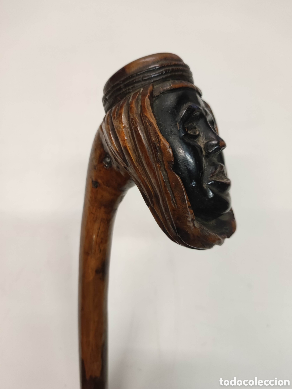 Antig&uuml;edades: Antiguo bast&oacute;n cabeza tallada en madera - Foto 1