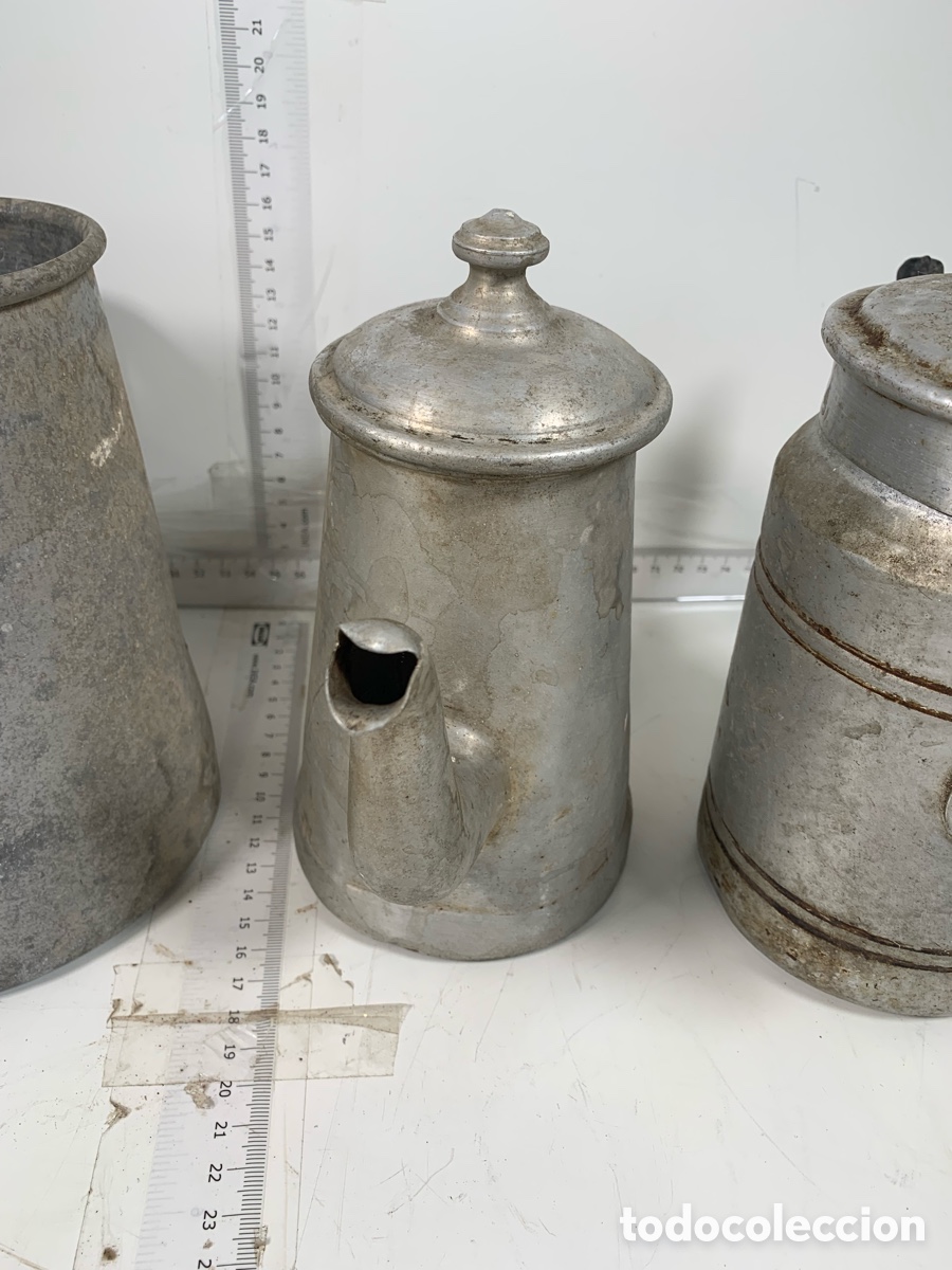 Antig&uuml;edades: 01_ lote Lechera cafetera aluminio - Foto 4